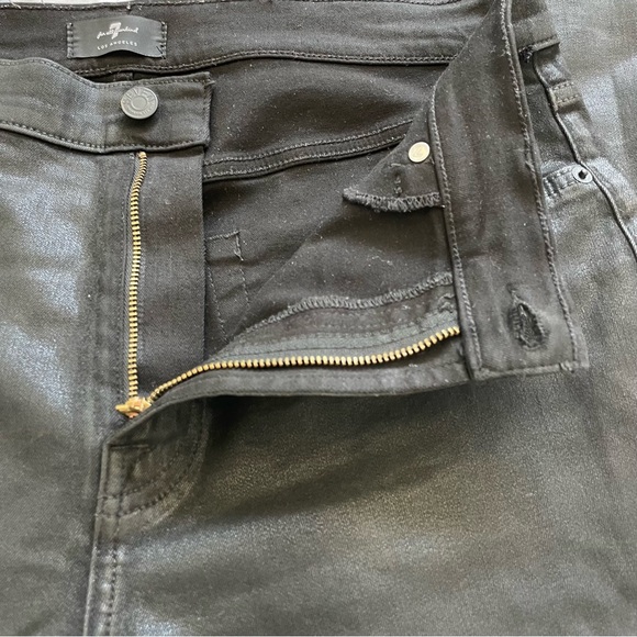 7 For All Mankind Slim Kick High Rise Cropped Flare Jeans in Coated Black sz 31 - Picture 12 of 15